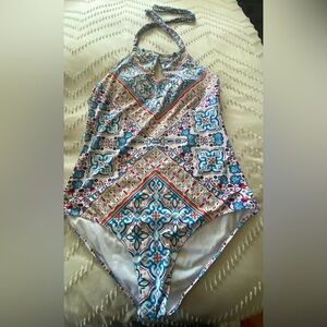 Vibrant Patterned Halter Bathing Suit